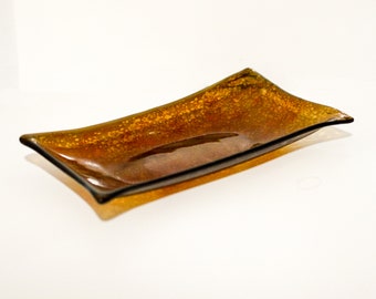 Decorative Glass Dish, Topaz Bubbles