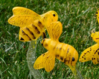 Bumble Bee Plant Stake, Decorative Glass, Garden Stake, Handmade