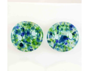 Fused Glass Buttons, Set of 2, Tropical Air, 1"