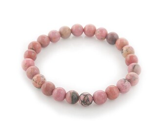 pink natural rhodonite 8mm beaded bracelet