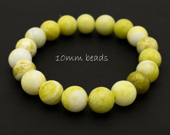 stretch bracelet lemon jade 10mm beads, gift for her, yellow beaded braclet