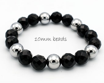 Onyx Hematite AAA bracelet 10mm beads, men's braclet energy reiki chakra healing jewelry