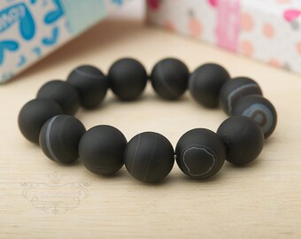 black matte agate 14mm bracelet genuine untreated gemstone men's braclet energy  reiki chakra healing gift for him