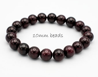 bracelet garnet 10mm beads, genuine dark red wine garnet gemstone braclet, bracelet for man, energy meditation healing braslet