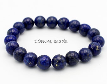 Blue lapis lazuli 10mm beads bracelet, semi precious beaded braclet