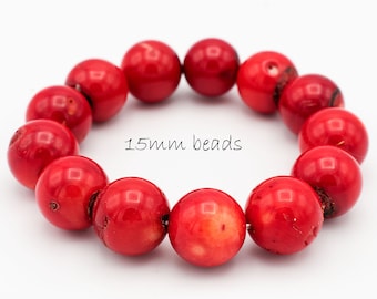 Chunky bracelet coral 15mm, bamboo coral semi precious beads braclet