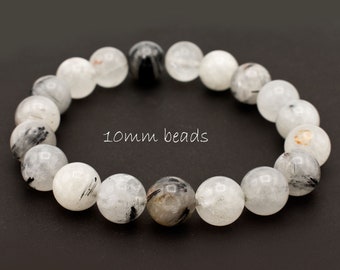 black rutilated quartz stretch bracelet 10mm | black rutile quartz untreated semi precious stones | man jewelry | energy healing gemstones