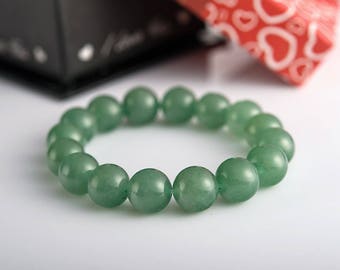 Green aventurine bracelet 14mm beads | stretch beaded men bracelet natural untreated gemstone | energy  reiki chakra healing jewelry