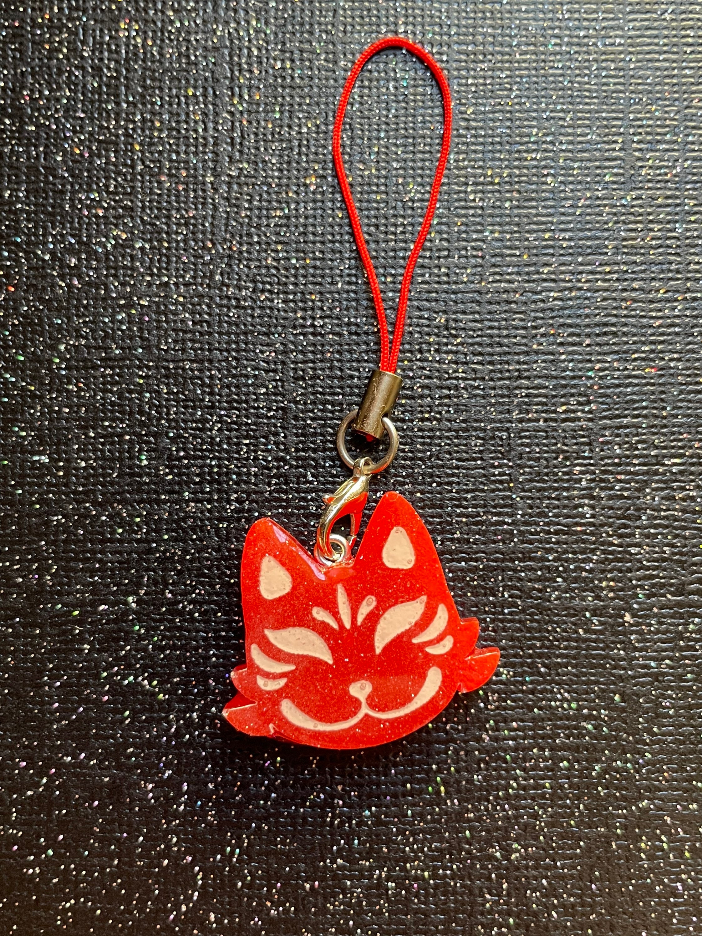 Red Kawaii Kitsune Mask Resin Charm Etsy