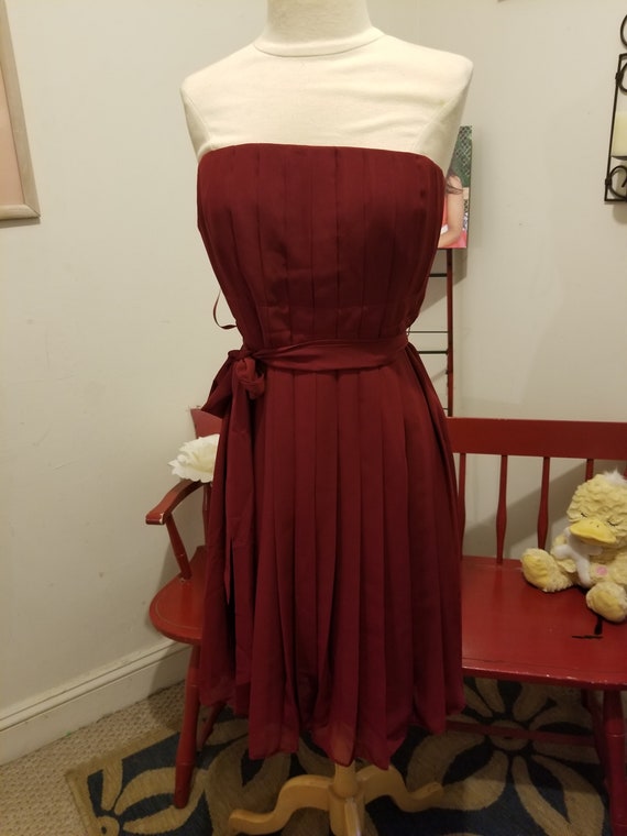 Beautiful Maroon Pleated Halter Dress - image 1