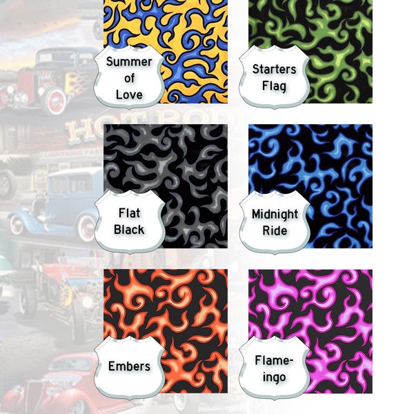 Hot Rod Flames 100% Cotton Fabric BTY 6 Colors - Great for Facial Coverings
