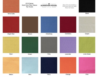 Dunroven House K310 Solid Color 20" x 28" Plain Weave Tea Towels - Choose from 27 Colors