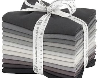 12-pc Fat Quarter Bundle Robert Kaufman Kona Solid Color 100% Cotton Fabric - Stormy Skies Palette