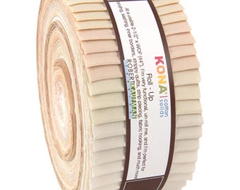 40-pc Roll Up 2-1/2" x 44" Strips Robert Kaufman Kona Solid Color 100% Cotton Fabric - Not Quite White Palette