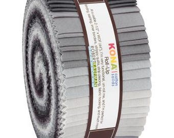 40-pc Roll Up 2-1/2" x 44" Strips Robert Kaufman Kona Solid Color 100% Cotton Fabric - Stormy Skies Palette