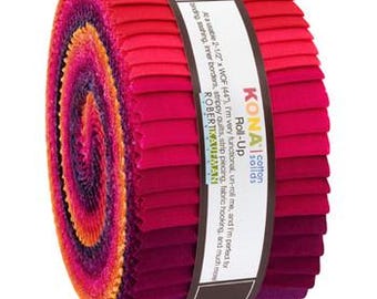 40-pc Roll Up 2-1/2" x 44" Strips Robert Kaufman Kona Solid Color 100% Cotton Fabric - Birds of Paradise Palette