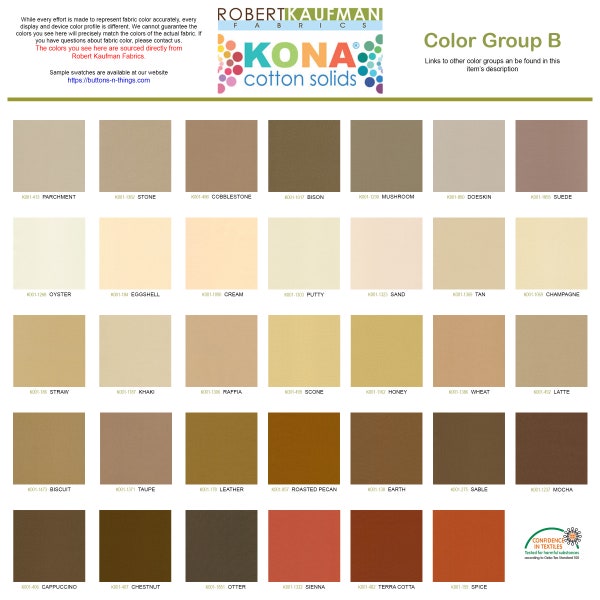 Robert Kaufman Kona Solid Color 100% Cotton Fabric - Color Group B