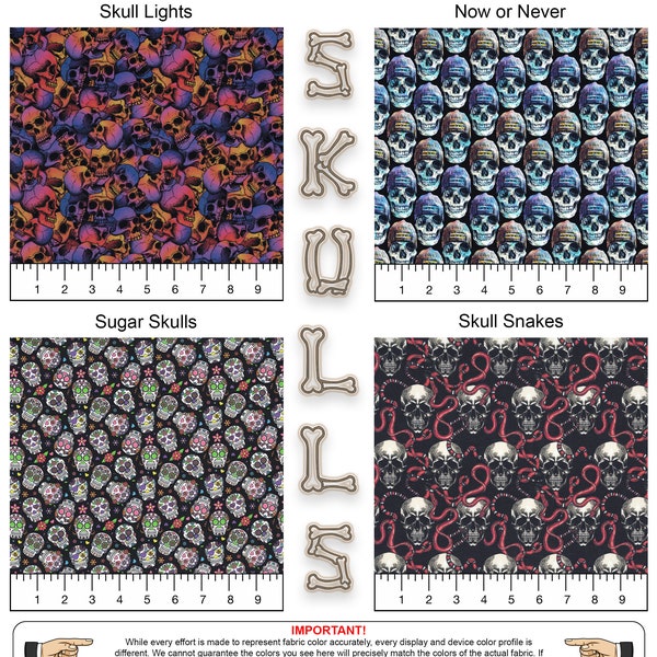 Skulls - 100% Cotton Fabric - Digital Prints from MDG - 4 Styles