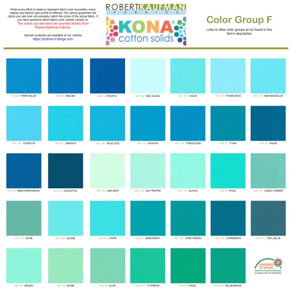 Robert Kaufman Kona Solid Color 100% Cotton Fabric - Color Group F