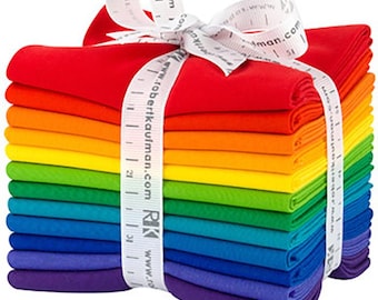 12-pc Fat Quarter Bundle Robert Kaufman Kona Solid Color 100% Cotton Fabric - Bright Rainbow Palette