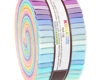 41-pc Roll Up 2-1/2" x 44" Strips Robert Kaufman Kona Solid Color 100% Cotton Fabric - New Pastel Palette