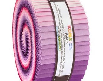 40-pc Roll Up 2-1/2" x 44" Strips Robert Kaufman Kona Solid Color 100% Cotton Fabric - Wildberry Palette