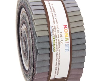 40-pc Roll Up 2-1/2" x 44" Strips Robert Kaufman Kona Solid Color 100% Cotton Fabric - Grey Area Palette