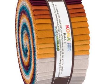 40-pc Roll Up 2-1/2" x 44" Strips Robert Kaufman Kona Solid Color 100% Cotton Fabric - Tuscan Skies Palette