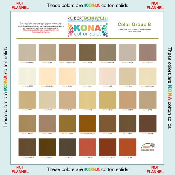 Robert Kaufman KONA Solid Color 100% Cotton Fabric - Color Group B