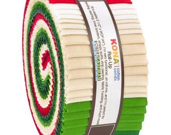 40-pc Roll Up 2-1/2" x 44" Strips Robert Kaufman Kona Solid Color 100% Cotton Fabric - Holiday Palette