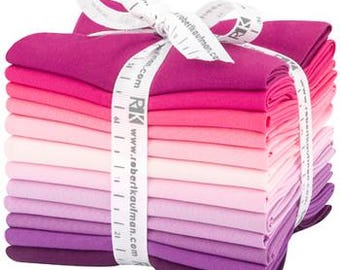 12-pc Fat Quarter Bundle Robert Kaufman Kona Solid Color 100% Cotton Fabric - Wildberry Palette