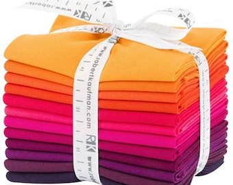 12-pc Fat Quarter Bundle Robert Kaufman Kona Solid Color 100% Cotton Fabric - Birds of Paradise Palette