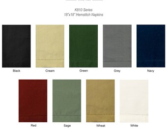 Dunroven House K810 Solid Color 18" x 18" 100% Cotton Hemstitch Napkins - Choose from 9 Colors