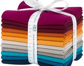 12-pc Fat Quarter Bundle Robert Kaufman Kona Solid Color 100% Cotton Fabric - Tuscan Skies Palette