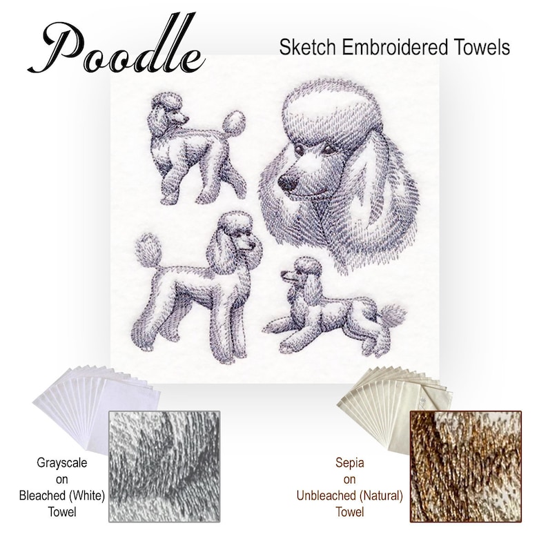 Poodle Dog Sketch Embroidered Factory Prewashed 100/% Cotton Flour Sack 28x 28 Kitchen Dish Towel Choose Colors