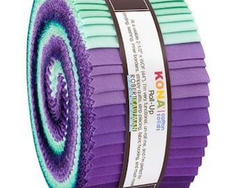 40-pc Roll Up 2-1/2" x 44" Strips Robert Kaufman Kona Solid Color 100% Cotton Fabric - Aurora Palette
