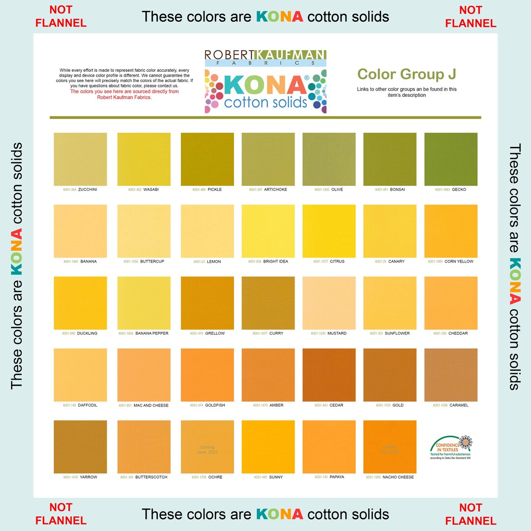 Robert Kaufman KONA Solid Color 100% Cotton Fabric - Color Group J - Etsy