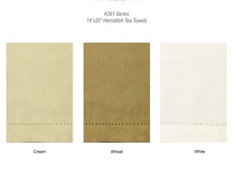 Dunroven House K361 Solid Color 14" x 20" 75 Cotton/25 Linen Blend Hemstitch Tea Towels - 3 Colors