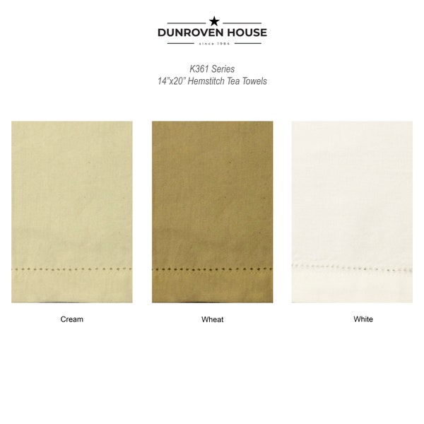 Dunroven House K361 Solid Color 14" x 20" 75 Cotton/25 Linen Blend Hemstitch Tea Towels - 3 Colors