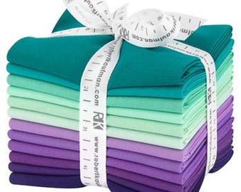 12-pc Fat Quarter Bundle Robert Kaufman Kona Solid Color 100% Cotton Fabric - Aurora Palette