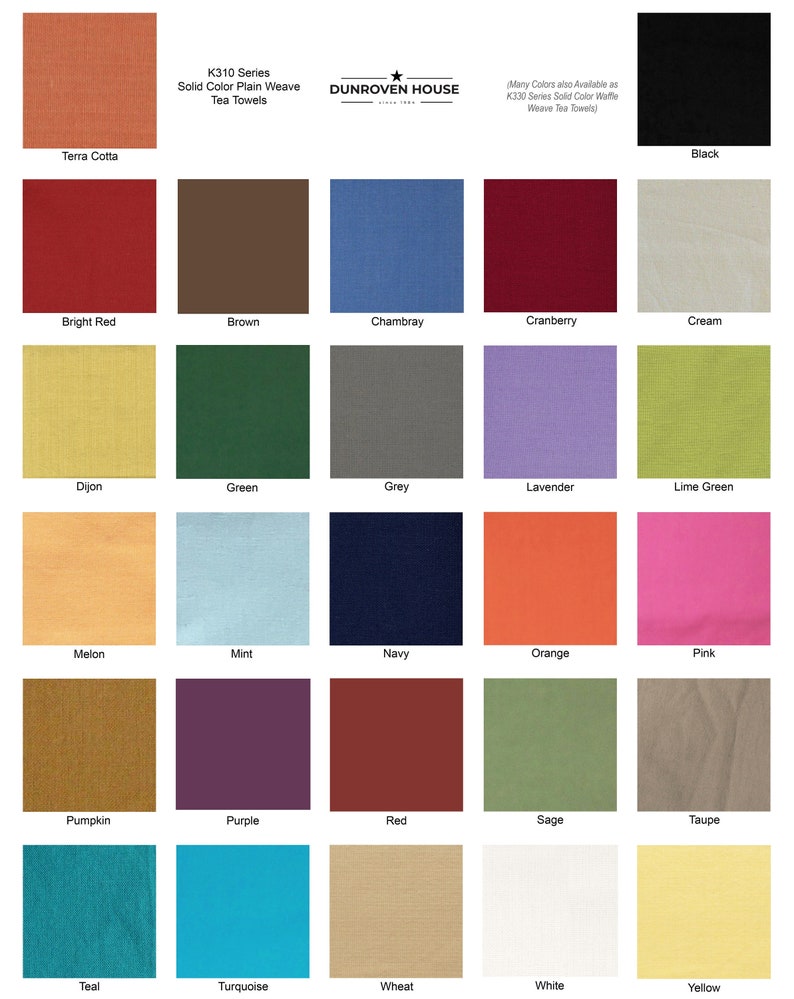 Dunroven House K310 Solid Color 20 x 28 Plain Weave Tea Towels Choose from 27 Colors image 1