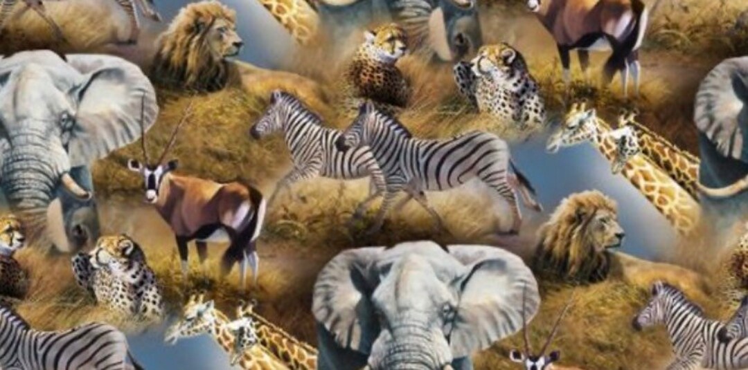 Kenyan Plains Scenic African Animals Cotton Fabric Sold by the Yard Etsy