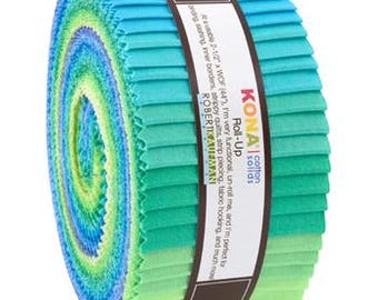 40-pc Roll Up 2-1/2" x 44" Strips Robert Kaufman Kona Solid Color 100% Cotton Fabric - Mermaid Shores Palette