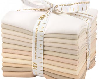 12-pc Fat Quarter Bundle Robert Kaufman Kona Solid Color 100% Cotton Fabric - Not Quite White Palette
