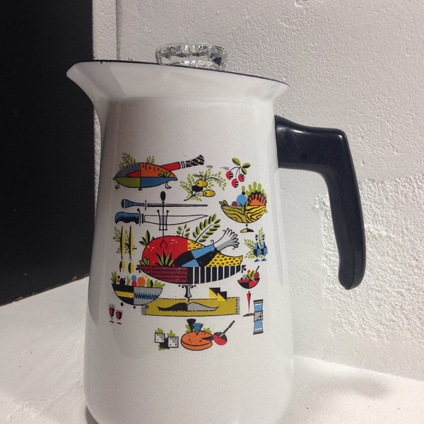 RESERVED for Bryan Mid Century George Briard Enamel Coffee Pot Percolator