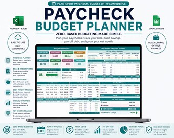 Paycheck Budget Planner – Zero-Based Budgeting, Bill Tracking (Digital Download)