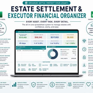 Estate Settlement & Executor Financial Organizer | Estate Planning Spreadsheet | Probate Checklist | Executor Binder | Excel Google Sheets