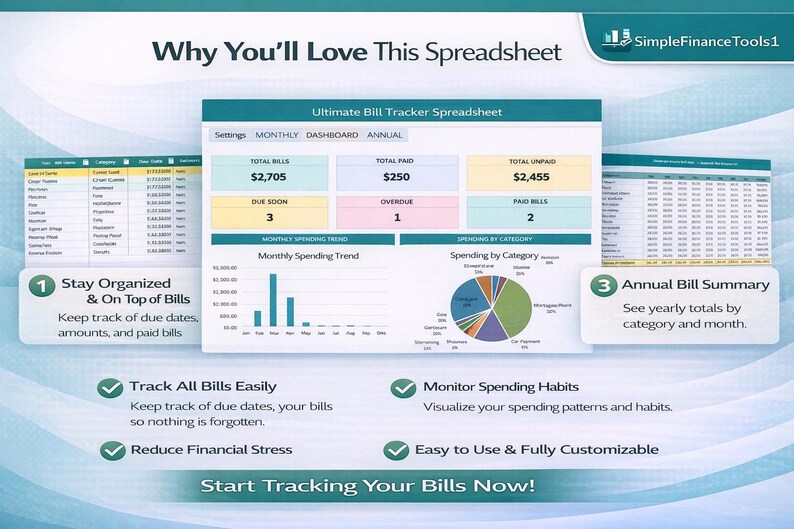 Ultimate Bill Tracker Spreadsheet | Monthly Bill Organizer | Expense ...