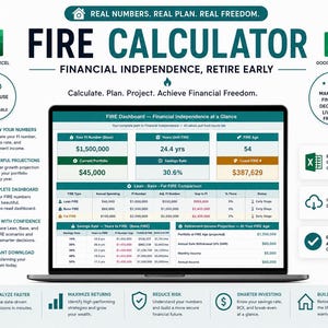 FIRE Calculator Spreadsheet | Financial Independence Retire Early Planner | Coast FIRE Calculator | Retirement Planner Excel & Google Sheets