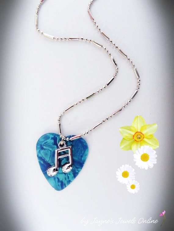 Items similar to Music Note Guitar Pick Necklace, Silver semiquavers
